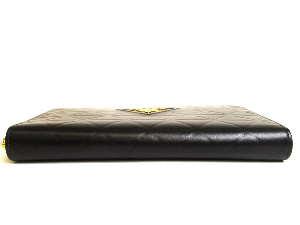 Authentic PRADA Triangel Black Leather Gold H/W Large Round Zip Long Wallet #b076  Seller Refurbished