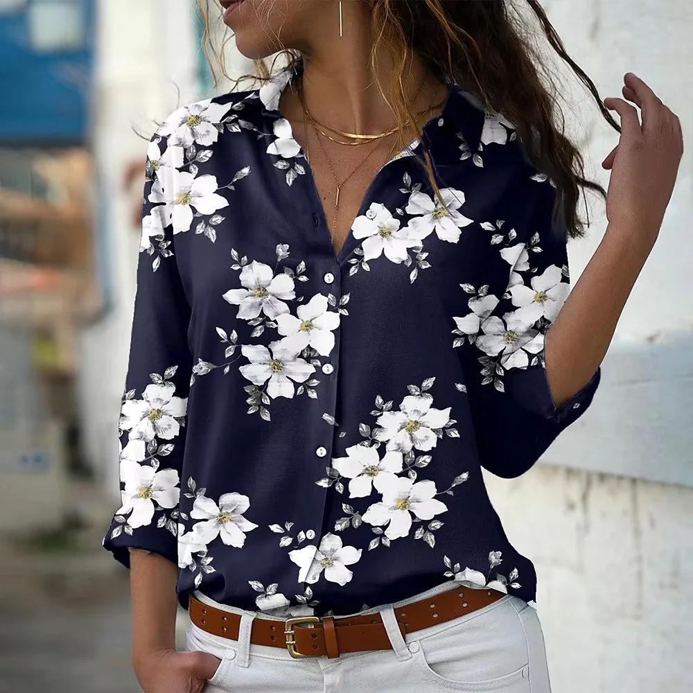 Fashion Long Sleeve Shirt Single-Breasted Lapel Top Floral Printed Button Shirts Women's Clothing Autumn Blouses Elegant Office