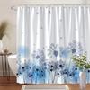 Dandelion Shower Curtain, Blue & White Minimalist Design, Floating Seeds,Polyester, Machine Washable
