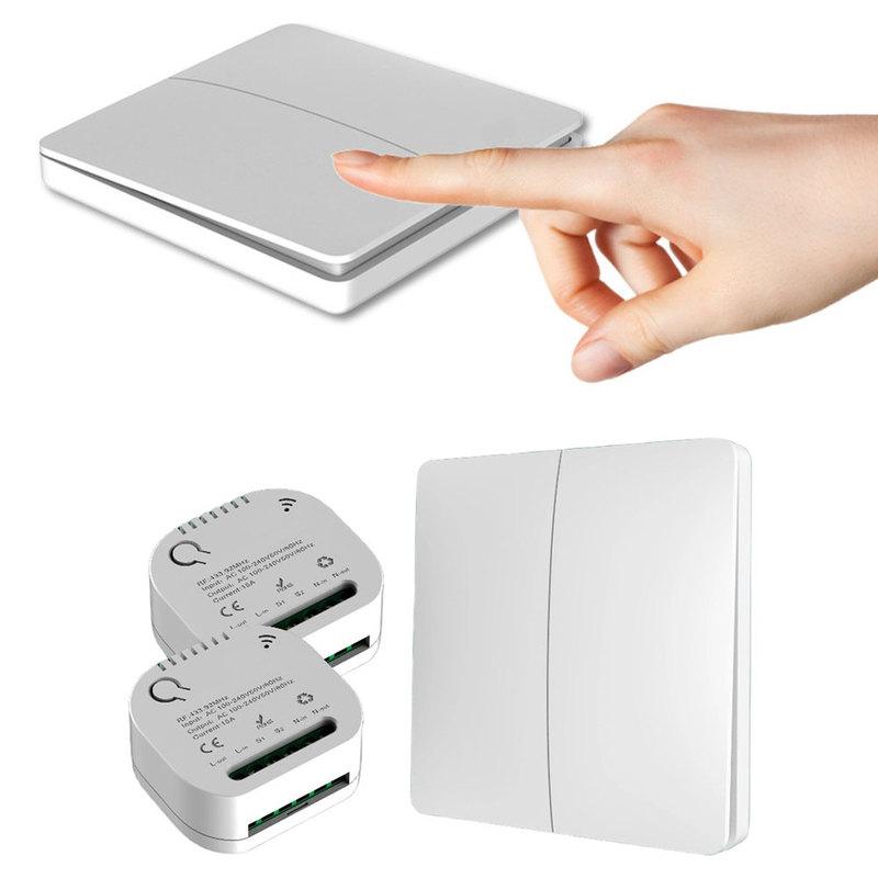Wireless SelfPowered Light Switch and Receiver Kit with Dual Input Output Connections for Wall Lights and Appliances