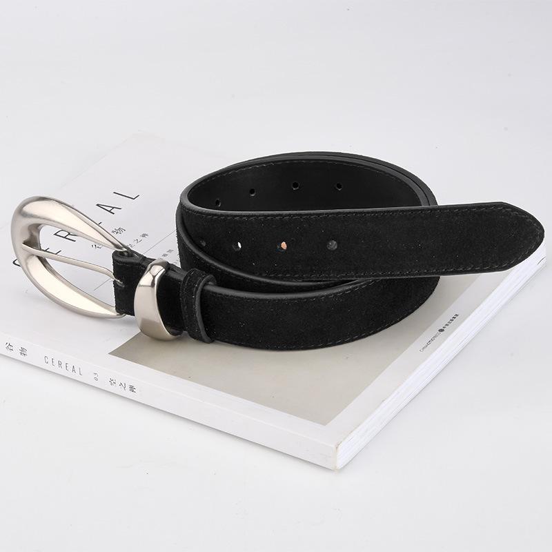 Retro High-end Belt for Women's Genuine Leather Matte Reverse Velvet Versatile Jeans Trendy Decorative Belt for Women
