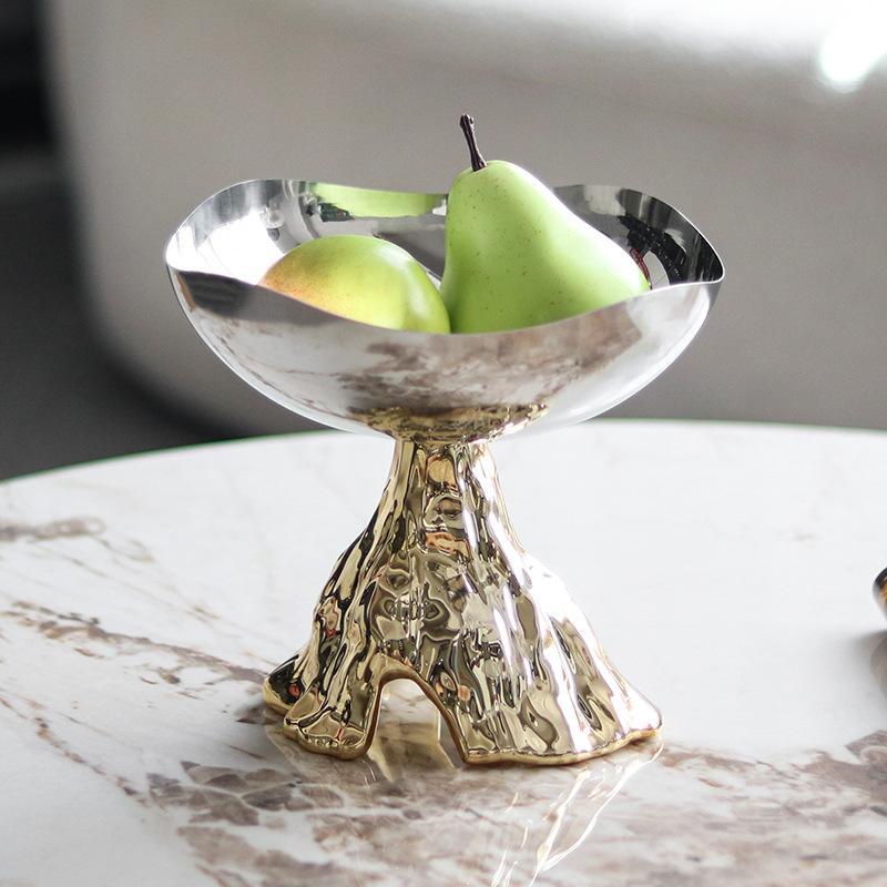 Circular Stainless Steel Storage Tray, Metal Tray, Pleated Wave Art Fruit Tray, Living Room Decoration, Kitchen Organizer