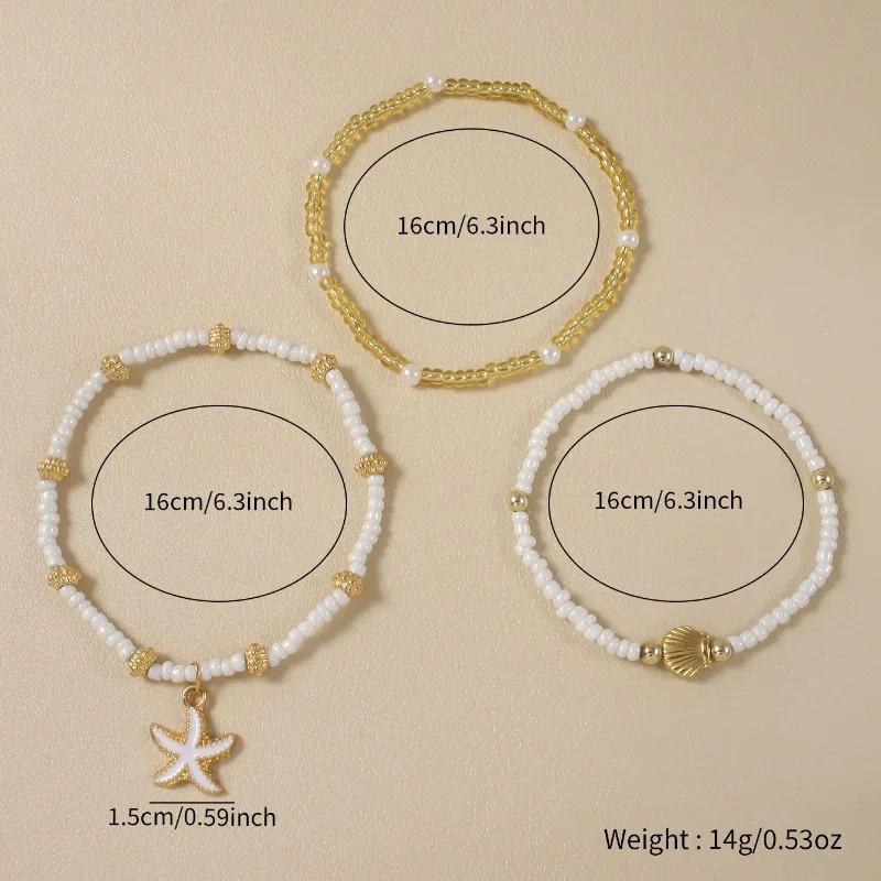 3pcs Cute Starfish Shell Rice Bead Multilayer Foot Chain Anklets for Women Boho Beach Zircon Summer Vacation Beach Accessories