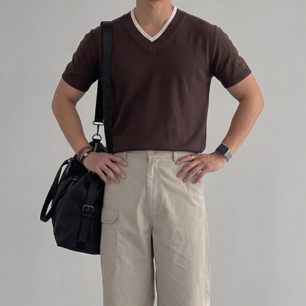 Onl Men S V Neck Ringer muScle Fit Short SleeVe Knit