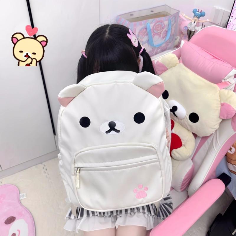 Süßer Rilakkuma Rucksack Anime Cartoon Stickerei Rucksack Stilvoll Große Kapazität Schüler Schultasche Nylon Multifunktionale Taschen