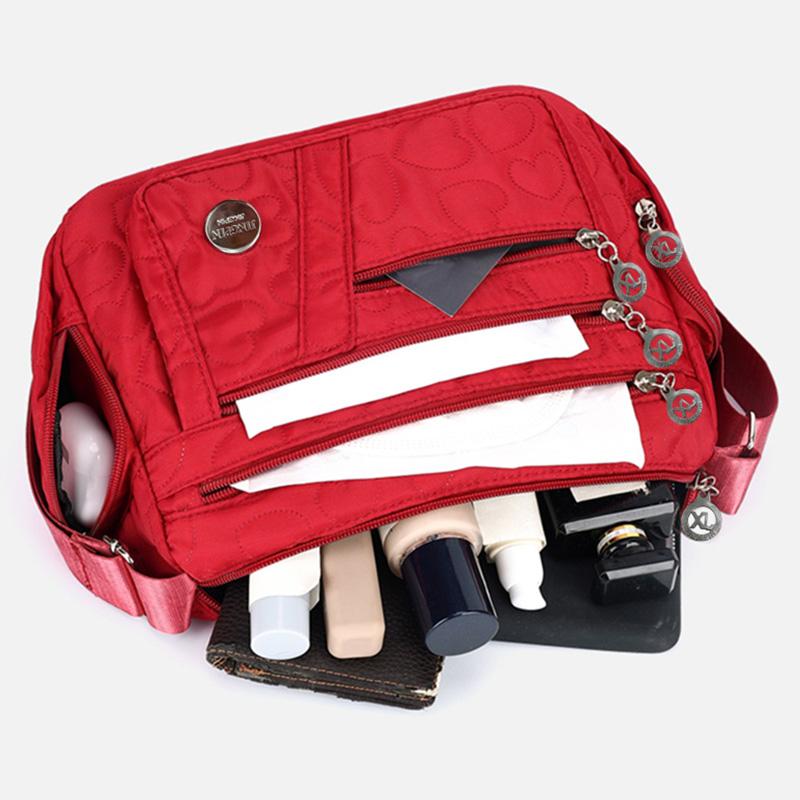 Chic Embellished Women's Crossbody Bag for Daily Commute Stylish Heart-detail Multi-pocket Lightweight Casual Nylon Bag