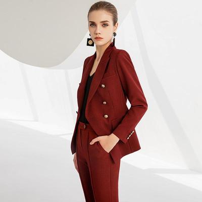 High-End Wine Red Double-Breasted Suit Set for Spring/Autumn - Professional Fashion Wear
