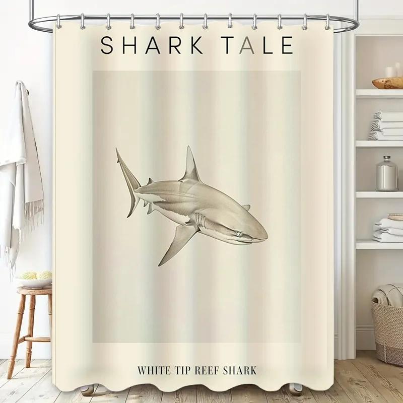 White Tip Reef Shark Shower Curtain Home Decor Bathroom Waterproof Modern Design Size69x70