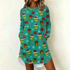 Women's Casual Long Sleeve Neck Dress with Christmas Print for Holiday Party
