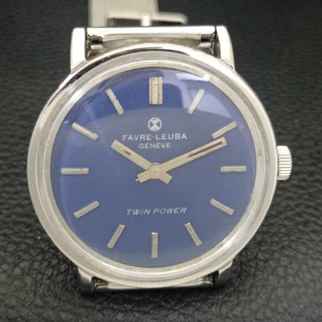 VINTAGE FAVRE LEUBA TWIN POWER 253 HAND-WINDING SWISS MENS BLUE WATCH a702051-5 R208-a702051