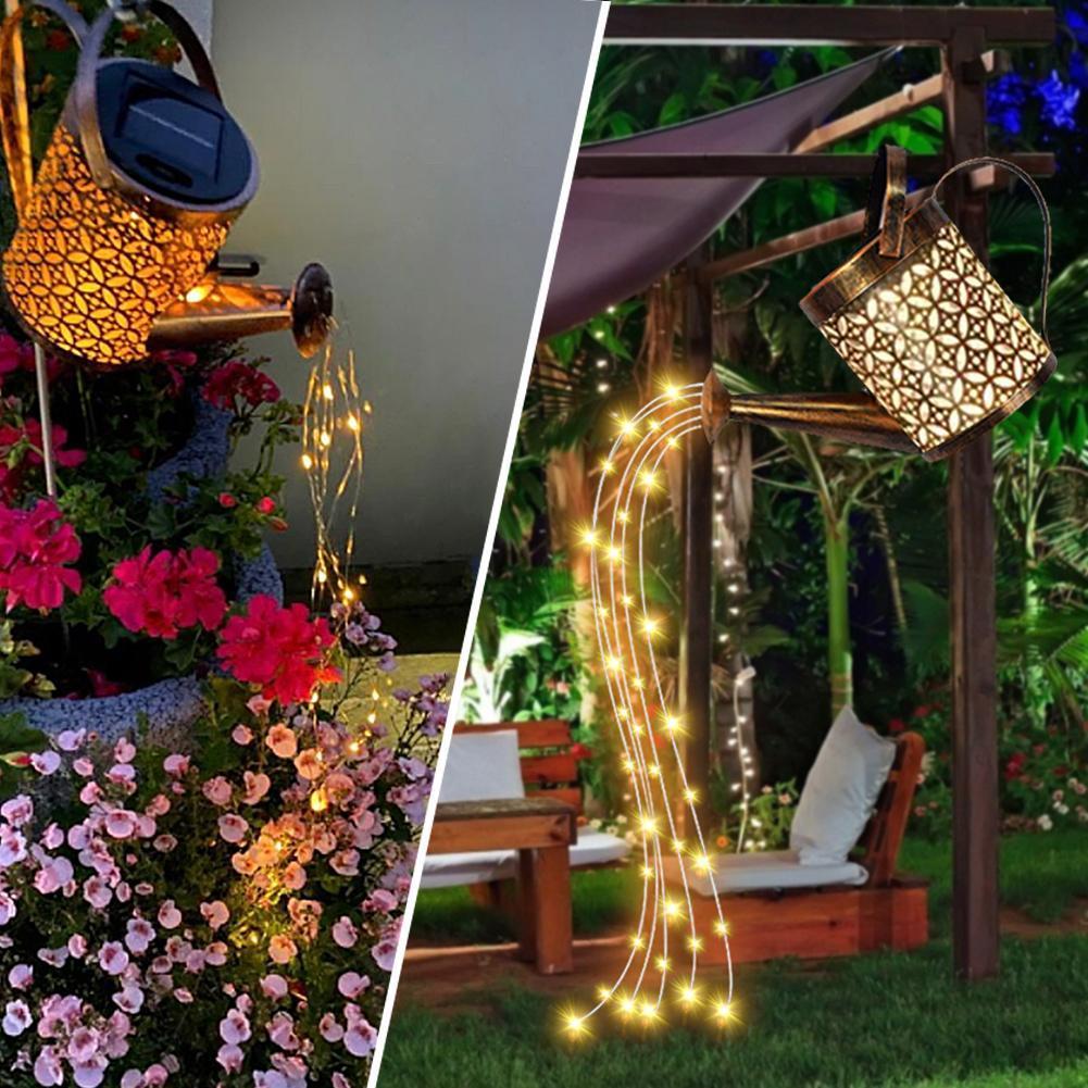 Solar LED Watering Can Light Outdoor Kettle Art Hollow String Landscape Lamps