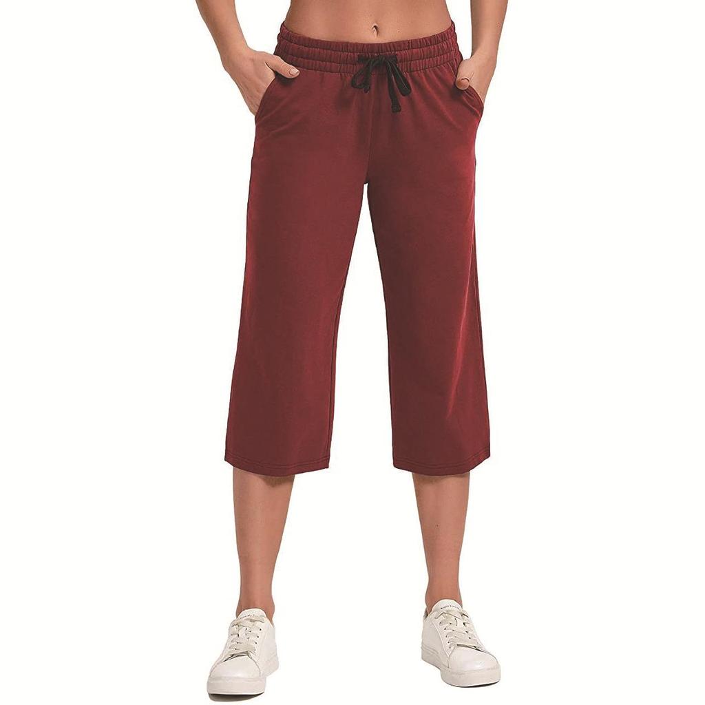 Damen Yoga Caprihose mit Innentasche - Lässig und für Indoor-Sportarten, Gerades weites Beindesign