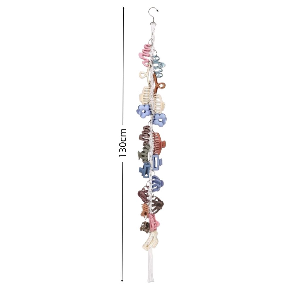 Boho Style Hair Claw Clip Hanger 130cm 20 Metal Rings Claw Clips Organizer Hanging Macrame Design Hair Clip Storage Rack