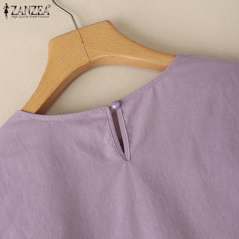 ZANZEA Women Loose Round Neck 3/4 Sleeve Casual Cover Up Blouse