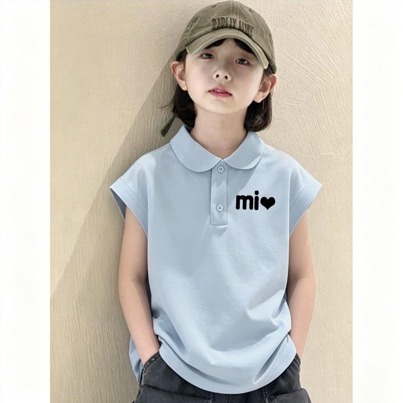 Girls' Sleeveless Pure Cotton Polo Shirt - Casual and Trendy Summer Top