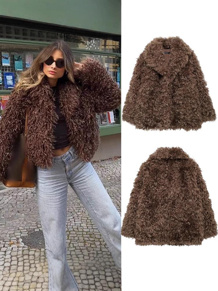 SHEIN Damen Kunstpelz Herbst Midilanger Mantel Jacke