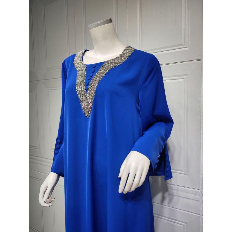 Cross-Border Amazon Indonesia Middle East Hot Selling Female Fashion Plus Size Handmade Beaded Hot Drilling Long Dress Dress