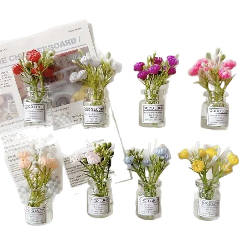 8pcs Glow In The Dark Mini Flower Vase Fridge Magnets Artificial Flowers Glass Bottle Refrigerator Stickers Kitchen Decor Gift