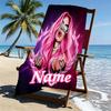 Custom Name Personalized Karol G Print Beach Towel, for Trip Camping Beach Party Home Decor, Birthday Gift for Family & Friends