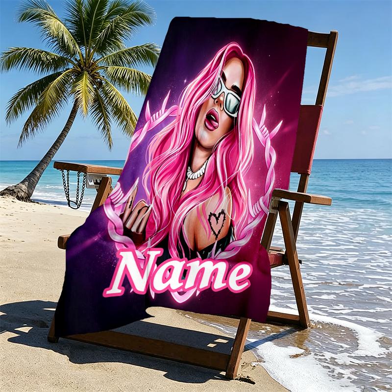 Custom Name Personalized Karol G Print Beach Towel, for Trip Camping Beach Party Home Decor, Birthday Gift for Family & Friends