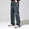 American minimalist floor pants retro blue jeans men's loose straight non-elastic casual ruffian handsome wide-leg trousers