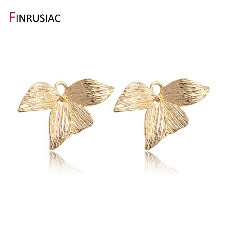 

Wholesale 14K Gold Plated Brass Leaf Pendant 2 Ring Connector Charms For DIY Women Jewelry Making Components Accessories 2 pieces