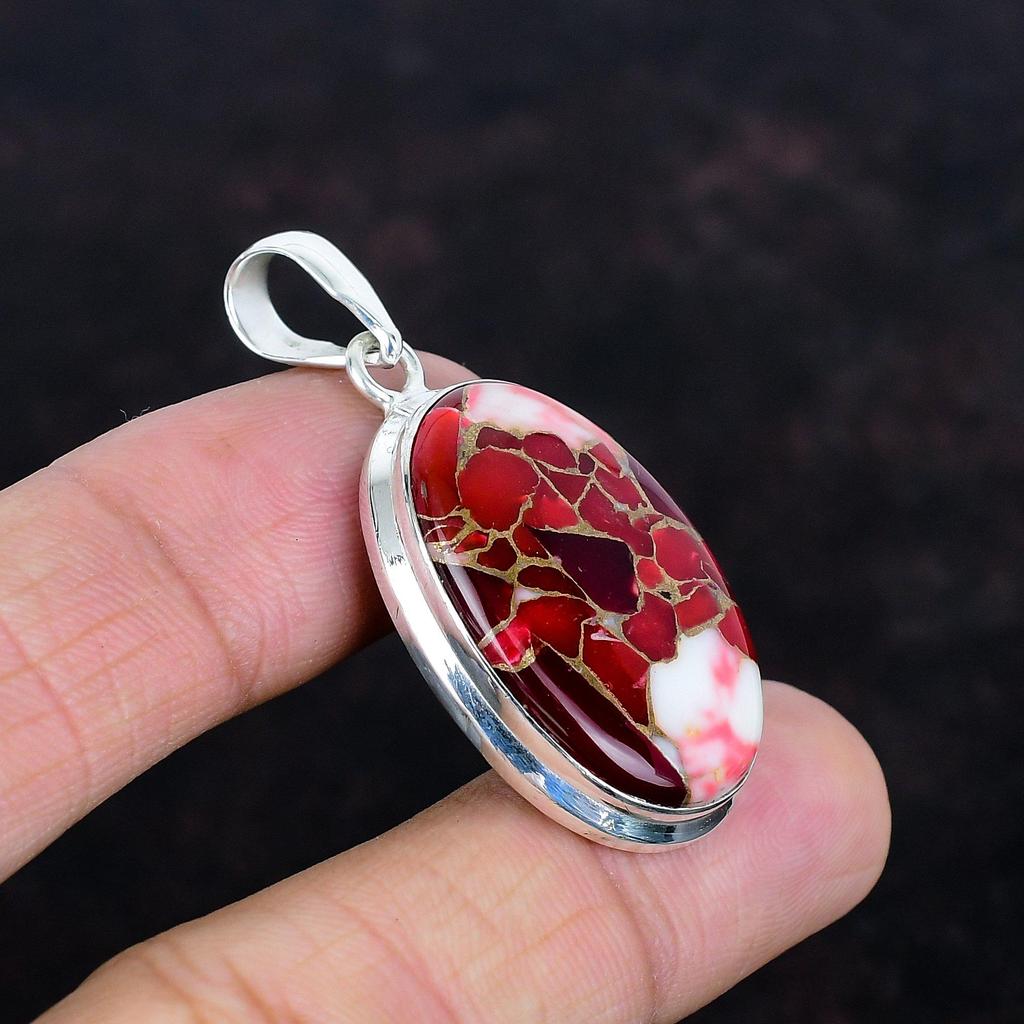 Kingman Red Mohave Copper Turquoise Pendant Decent Jewelry Gemstone Pendant 925 Sterling Silver Pendant Handmade Silver Jewelry Gift for Him