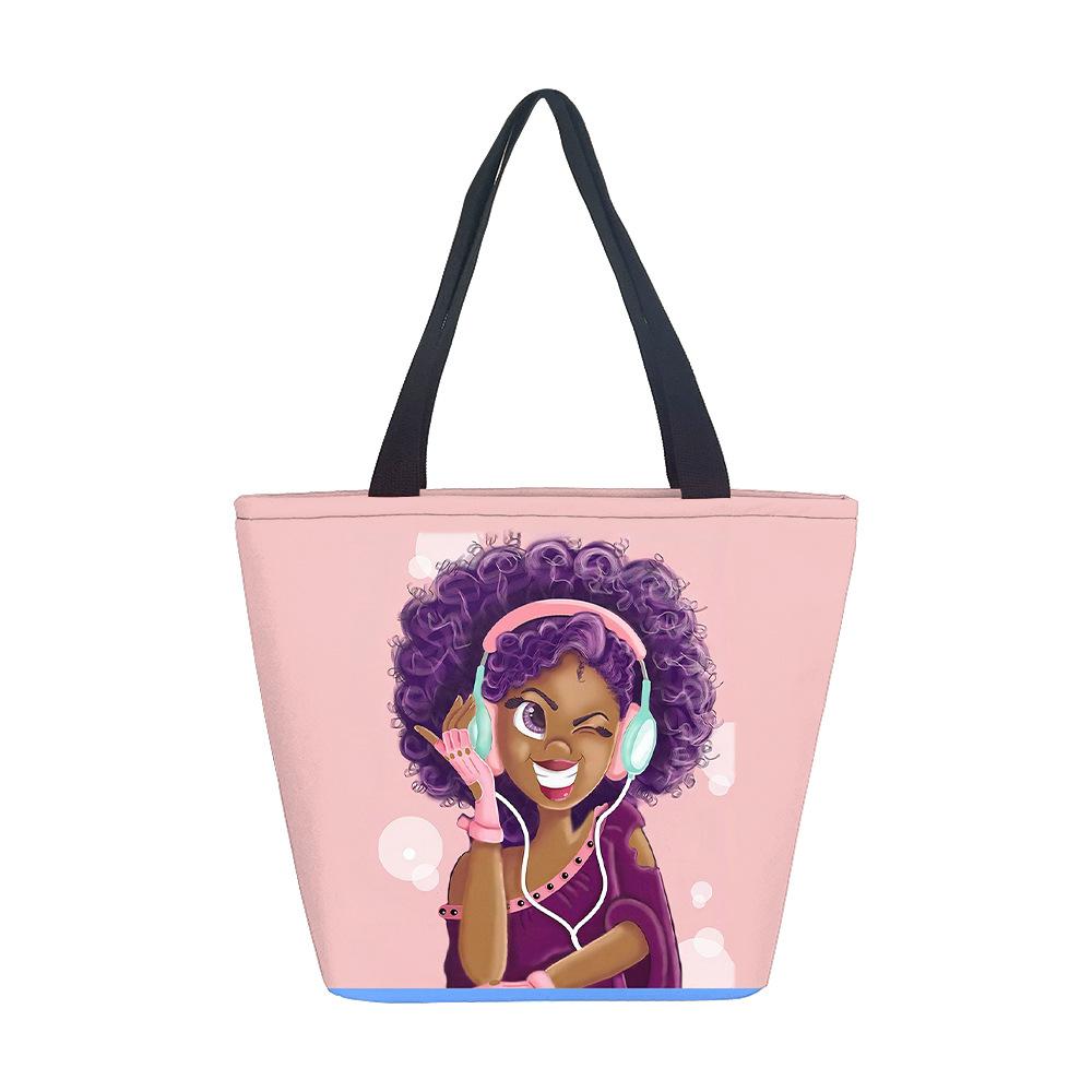 Borsa a Mano da Donna Ragazza Africana Borsa a Spalla Ragazza Borsa in Tela Stampata Tendenza Moda Borsa Tote di Grande Capacità