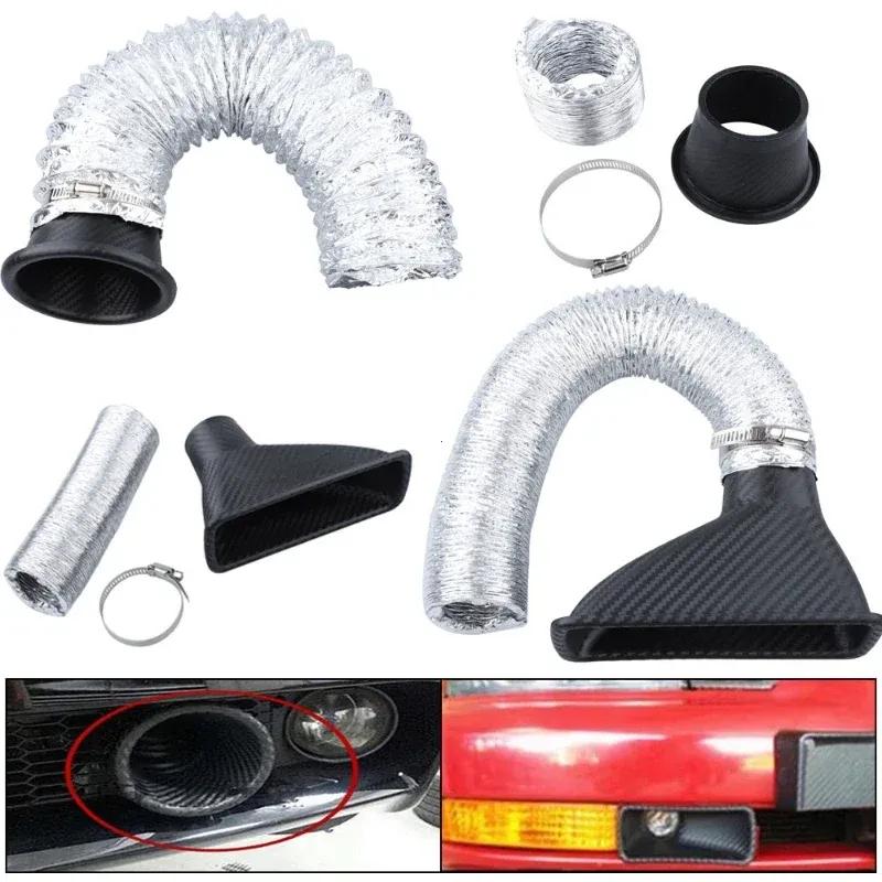 Kit d'admission d'air turbo universel pour pare-chocs avant de voiture, kit d'admission de turbine ABS, tuyau d'entonnoir d'air, aspect fibre de carbone
