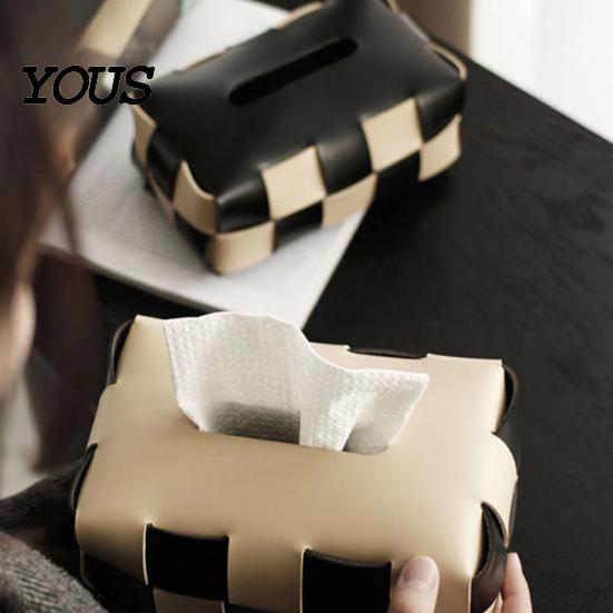 Artificial Leather Tissue Box Checkered Box, with Flip-Open Top, PU Holder, Stain-proof Holder Stain-Proof Facial Dispenser, for Bathroom Car