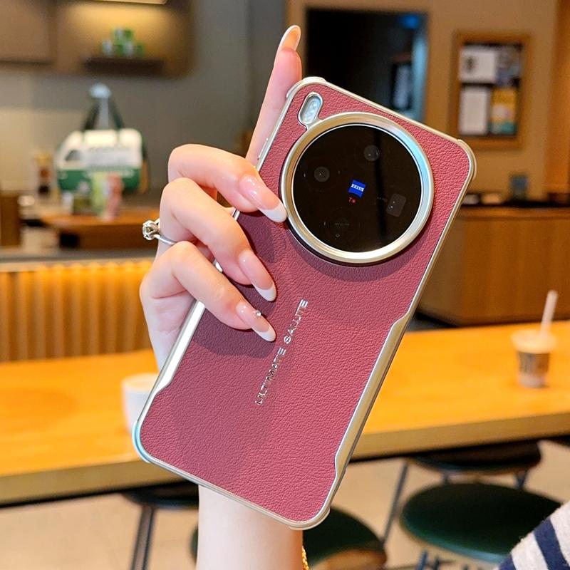 

For Vivo X300 Pro X300 Case Magnetic Blade Plain PU Leather +Silver Bezel Lens Bumper Cover for VIVO X 300 vivo X300