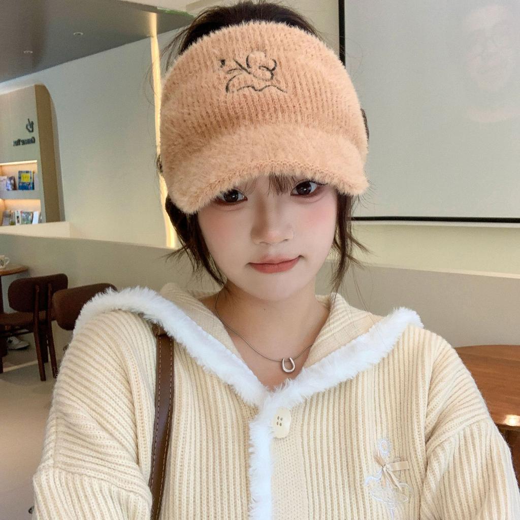 Women's Autumn and Winter Korean Version of Versatile Knitted Rabbit Warm Ear Protection Duck Tongue Baseball Cap Wool Cap Plus Velvet Thickened