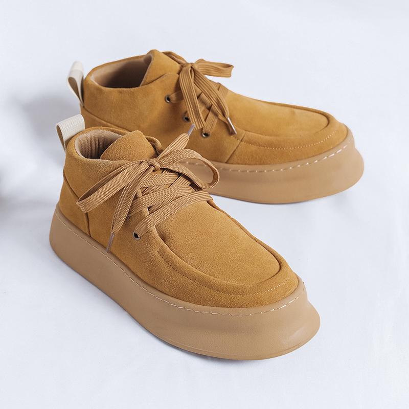Fashion Men Suede Thick Soled Office Walking Shoes Soft Soled Genuine Leather Shoes Round Toe Flat Designer Antiskid Oxford Shoes2025New