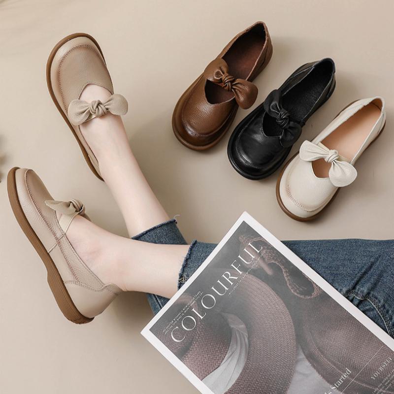 Retro Leather Shoes, Genuine Leather Thick-soled Mary Jane Shoes, Women's Soft-soled Single Shoes, Lazy Shoes, Comfortable and Versatile Shoes
