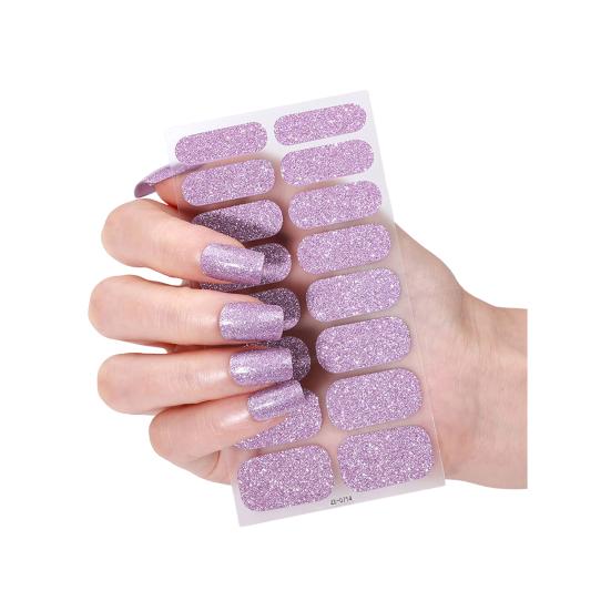 Glitter Nail Polish Strips with File Easy Apply Remove Self Adhesive Women Full Nail Sticker Home Manicure DIY Nail Art Decoration Wrap