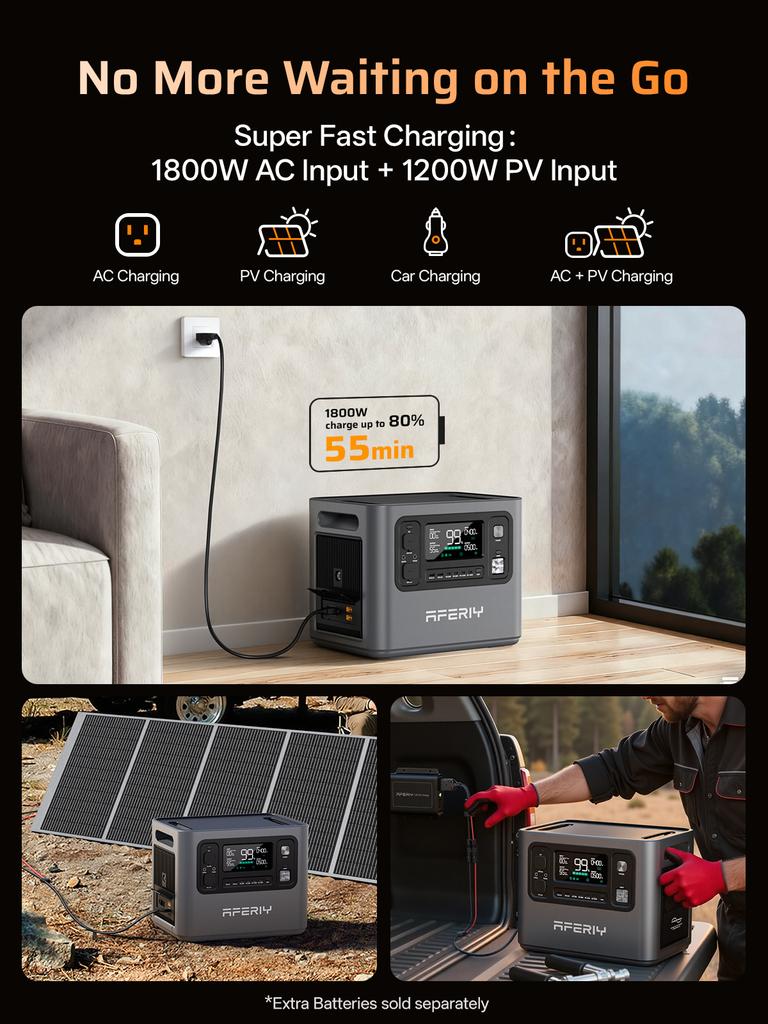 AFERIY P280 Portable Emergency Power Station 2800W 2048Wh LiFePO4 Solar Generator for Home Backup Outdoor Camping RV