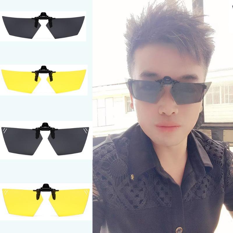 Non-polarized Rimless Clip on For Men Women Polygon Flip Up Sunglasses Night Vision Driver Fishing Eyeglasses