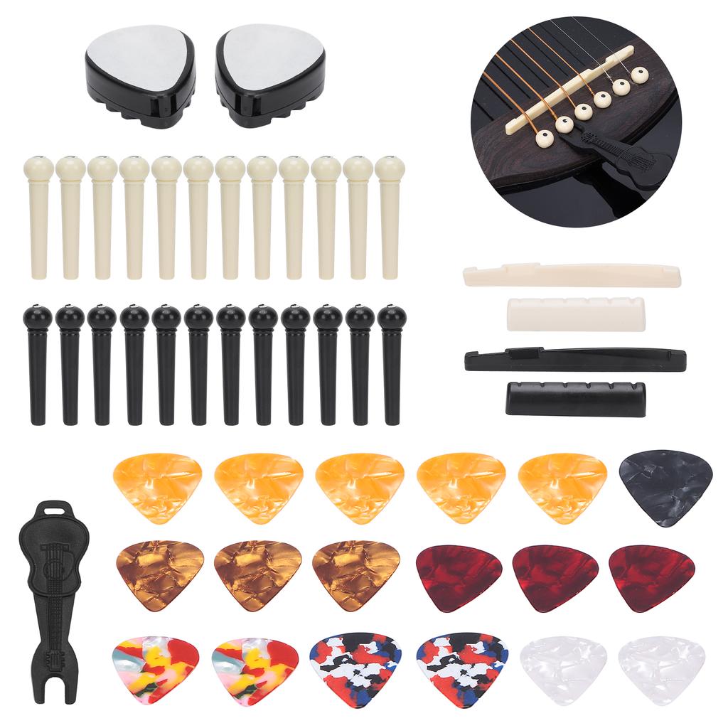 Guitar Accessories Set Bridge Pin Celluloid Picks Nuts Saddles Nail Remover Parts Replacement