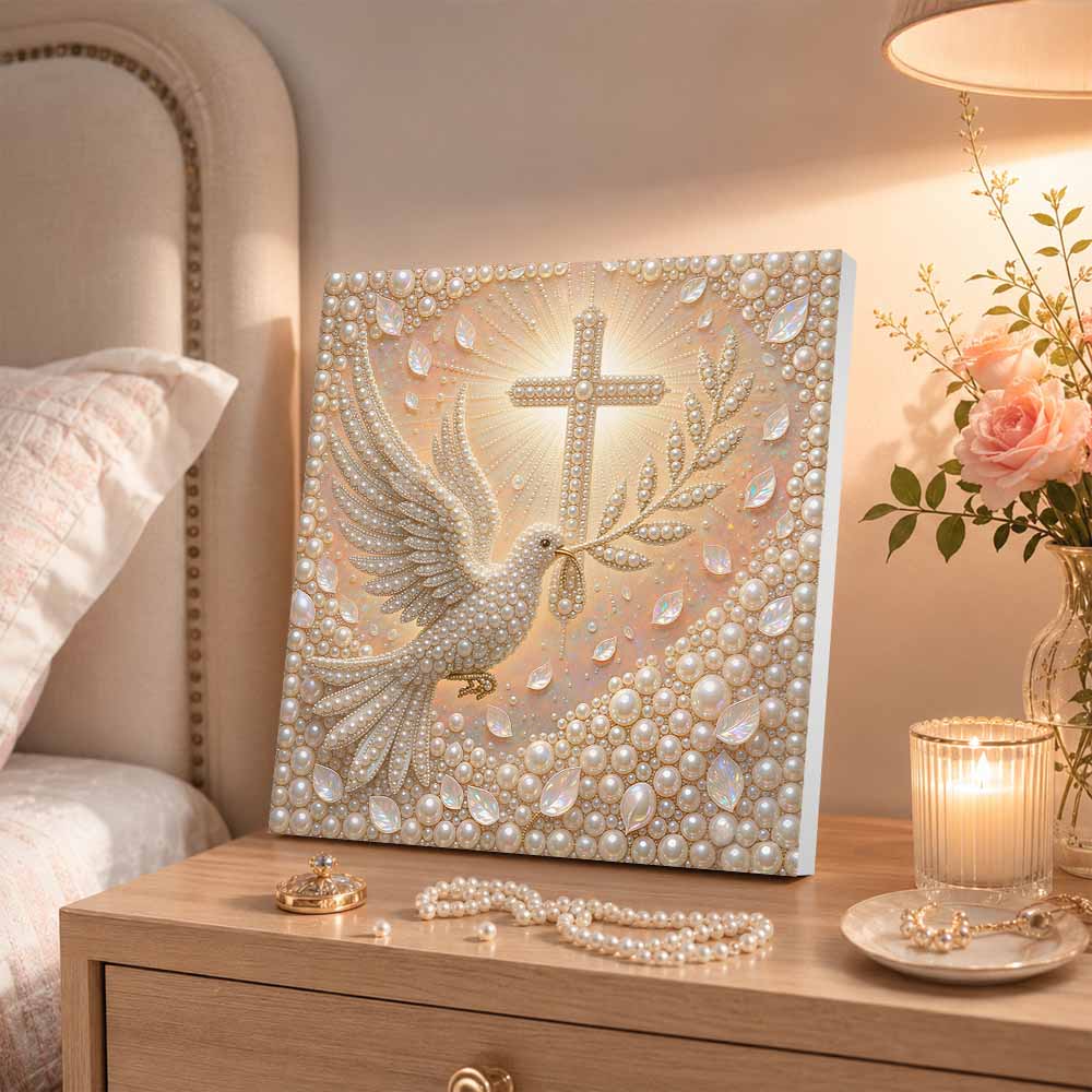 Pearl Painting Dove and Cross 5D DIY Decorative Painting. Cute Birthday Gift. Handmade Art Painting