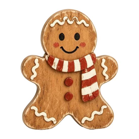 Christmas Village Gingerbread House Wooden Man Decor, Rustic Gingerbread, Candy Cane Figurines, Xmas Reusable Seasonal Home Decor Tabletop Ornaments