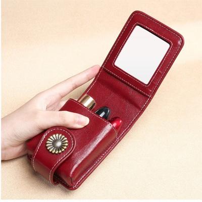 1pcs Mini Lipstick Bag with Mirror Portable Leather Makeup Organizer Compact Travel Cosmetic Pouch for Touch-up & Storage
