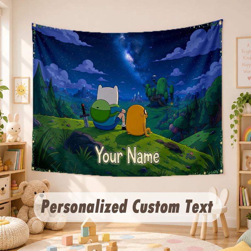 Custom Name Text Tapestry,Adventure Time cartoon Boho Wall Hanging, Decorative Backdrop Tapestry For Room
