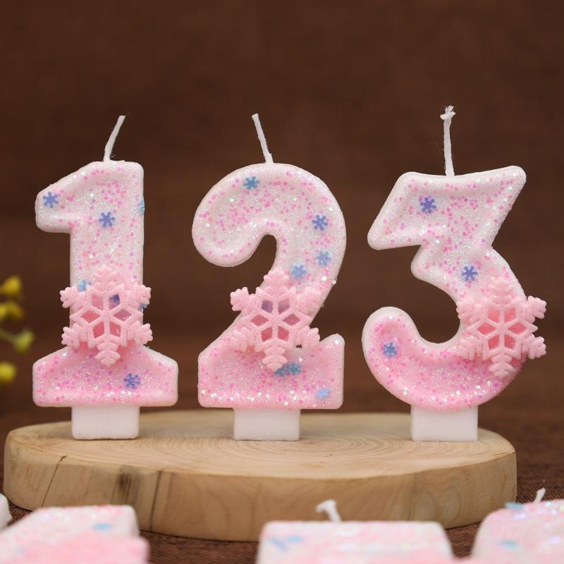 Handmade Pink Snowflake Digital Birthday Candle New Creative Cake Birthday Party Candle