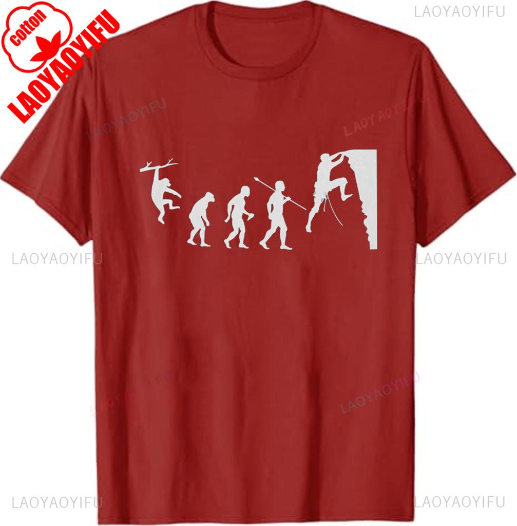 Evolution of Rock Climbing T Shirt From Ape Through Prehistoric Man To Climber Climbing A Cliff Graphic T Shirts Summer Cotton