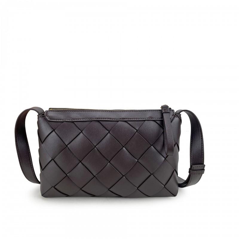 Minimalist Woven Square Crossbody Bag In Genuine Leather Lightweight Daily Use Shoulder Women