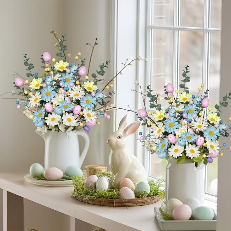 1-10PCS 2026 Easter Artificial Flower Arrangement with Eggs and Berries Plastic Spring Floral Decor for Home Easter Centerpiece