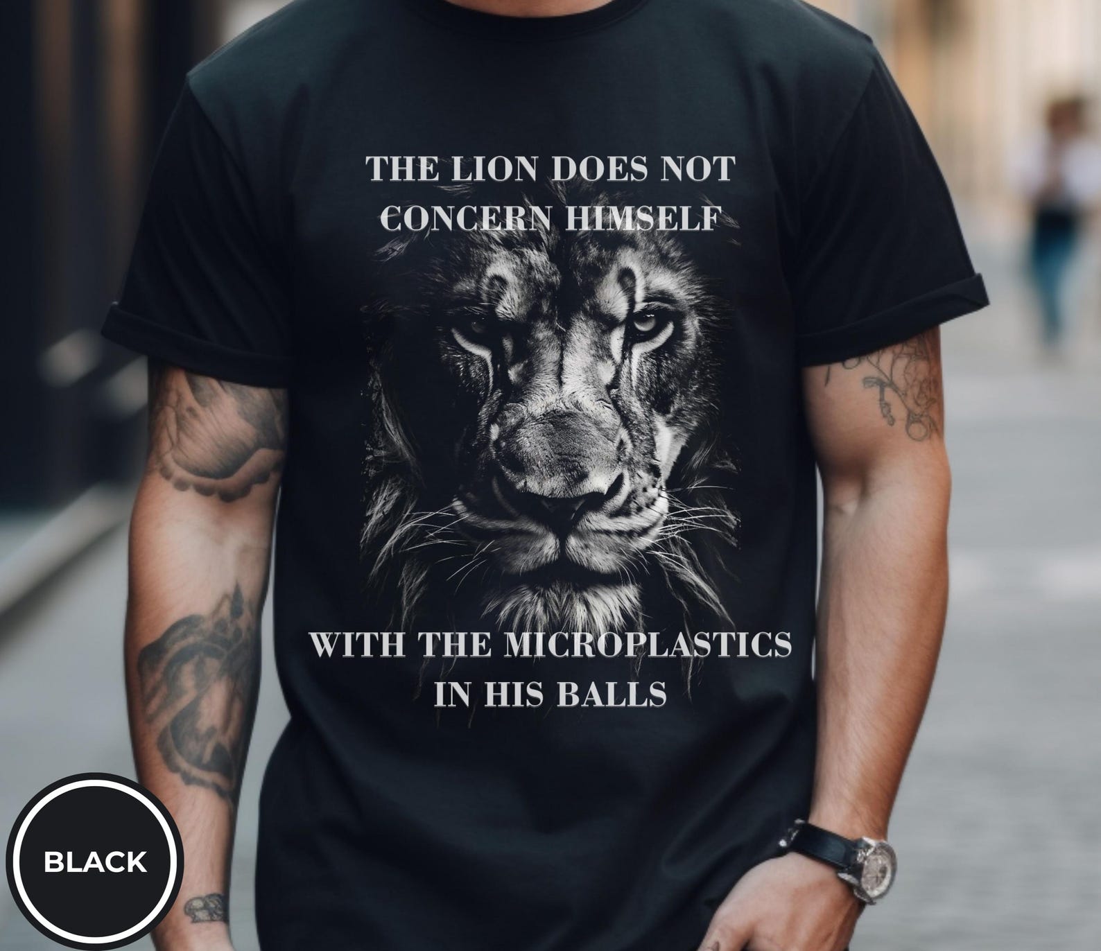 The Lion Does Not Concern Himself With Microplastics T- Shirt Lion Face with Quote T-shirt | The Lion doesn t concern itself Tee Meme Shirt 3XL