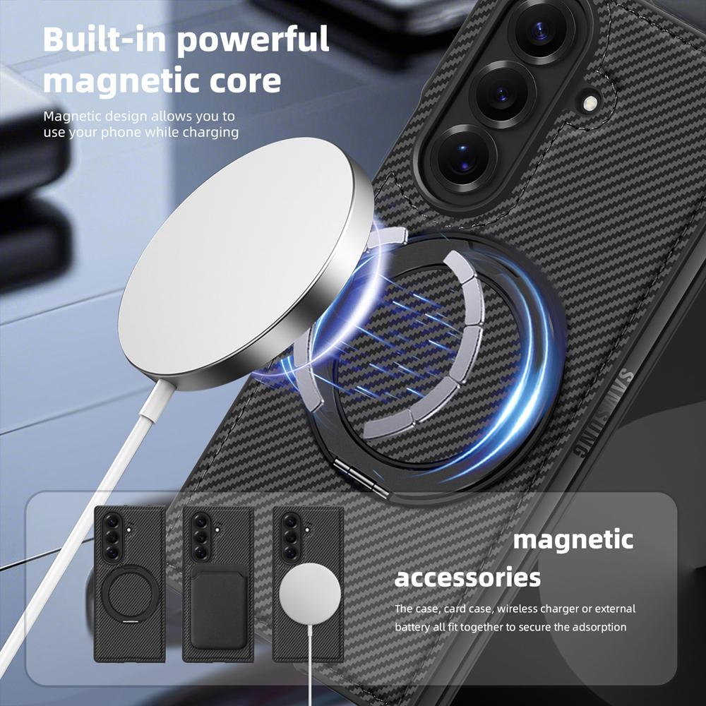 KEYSION Kevlar Carbon Fiber Texture Case for MagSafe for Samsung Galaxy Z Fold 7 6 5 4 3 360° Rotating Magnetic Ring Stand Phone Cover