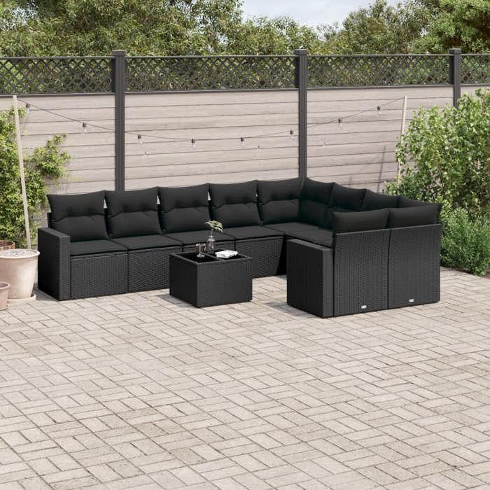 VidaXL Garden Lounge Set with Cushions 10 Pcs, Patio Sofas, Patio Furniture Set, Outdoor Furniture, Black 3251782