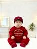Peace & Joy New Year Family Outfits: Red Sweatshirt & Romper Set for Three or Four, Autumn/Winter 2026.